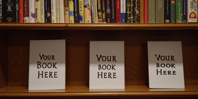 A bookshelf with spaces for new books, labeled with "Your Book Here" placeholders