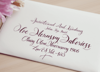 A cream-colored envelope addressed in dark blue calligraphy