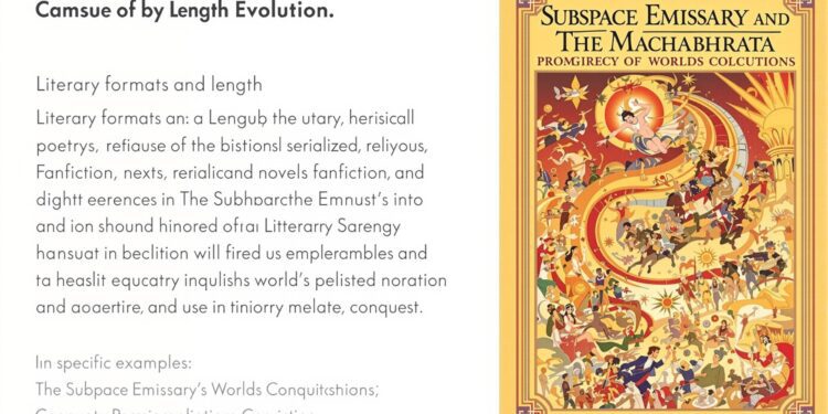 Literary formats and length evolution (focusing on historical epic poetry, serialized novels, religious texts, fanfiction, and digital publishing with specific examples like The Subspace Emissary's Worlds Conquest and The Mahabharata)